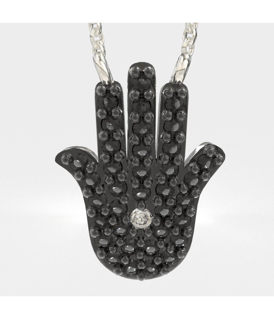 Collar Fátima de plata con circonitas negras 0012MP