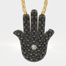 Silver Fatima Necklace With Black Zircon Stones 0012MP