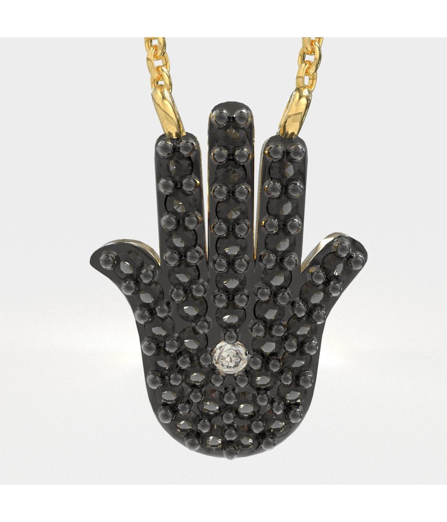 Silver Fatima Necklace With Black Zircon Stones 0012MP