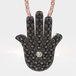 Silver Fatima Necklace With Black Zircon Stones 0012MP