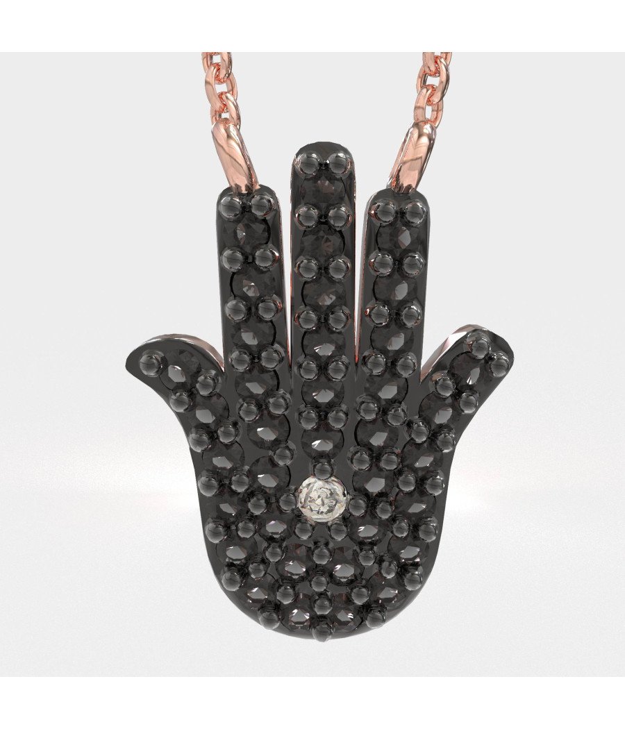 Silver Fatima Necklace With Black Zircon Stones 0012MP