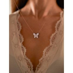 Zierliche Silber Schmetterling Halskette mit weißen Zirkonen