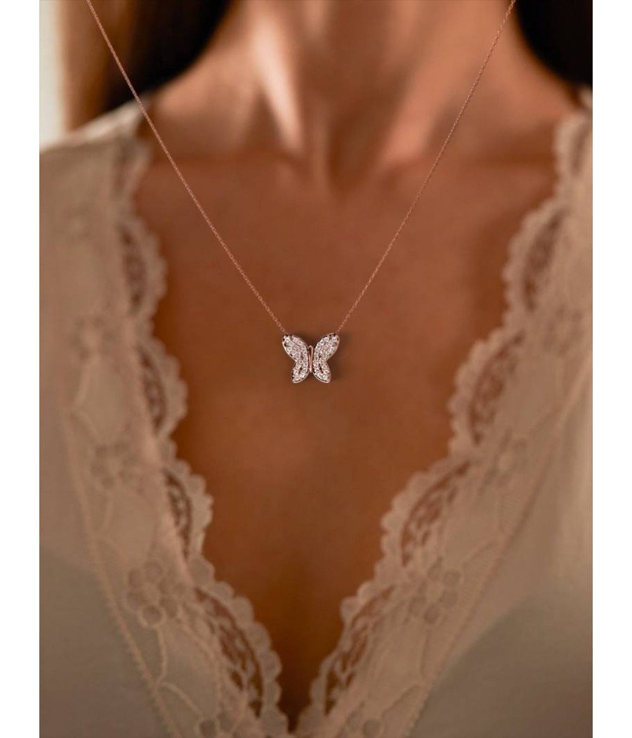 Zierliche Silber Schmetterling Halskette mit weißen Zirkonen