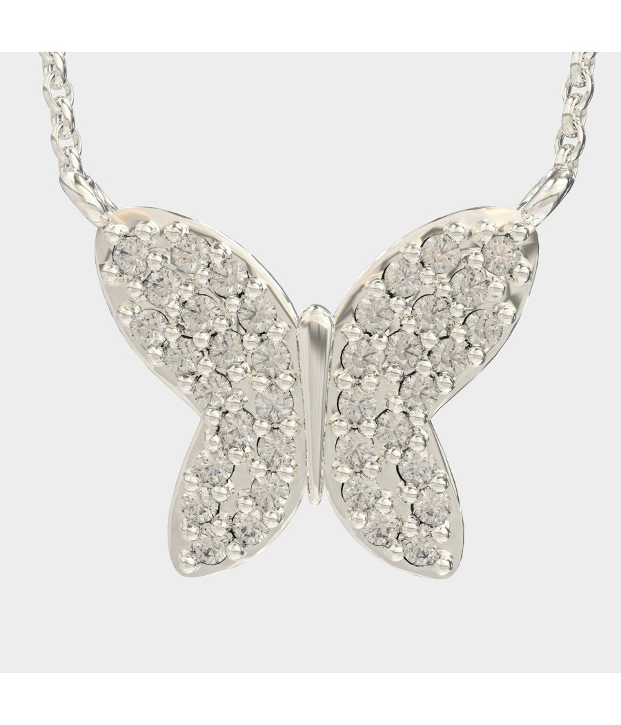 Zierliche Silber Schmetterling Halskette mit weißen Zirkonen