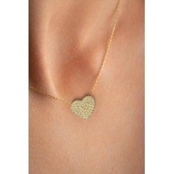 Elégant collier coeur en argent avec zircon blanc 0009