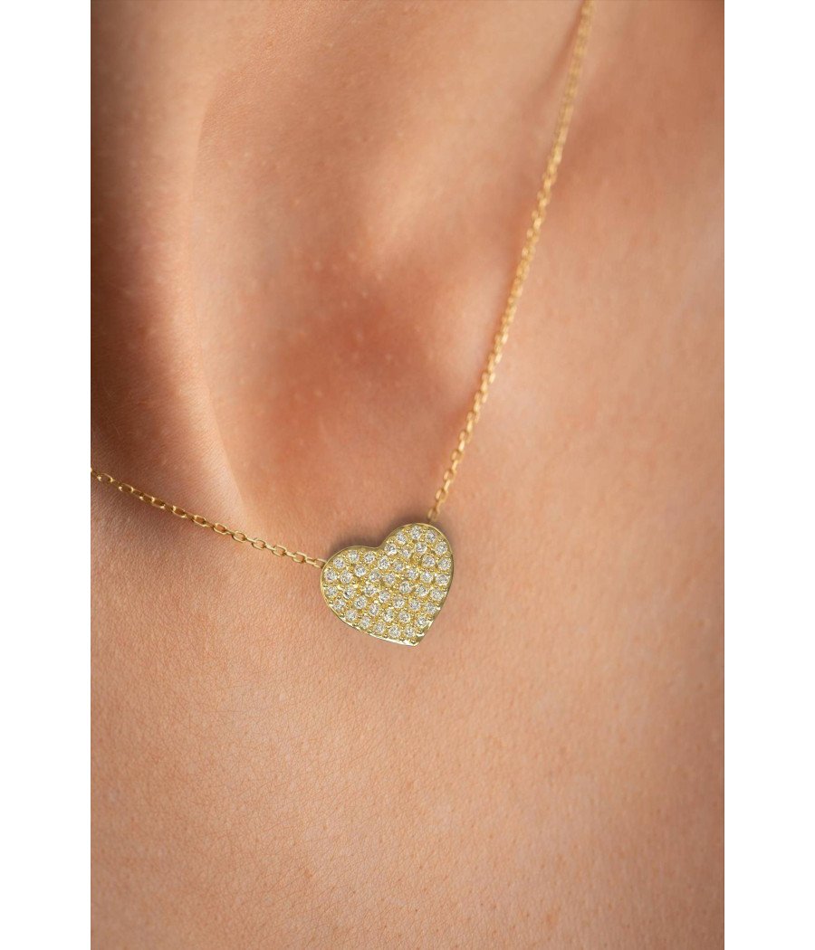 Elégant collier coeur en argent avec zircon blanc 0009