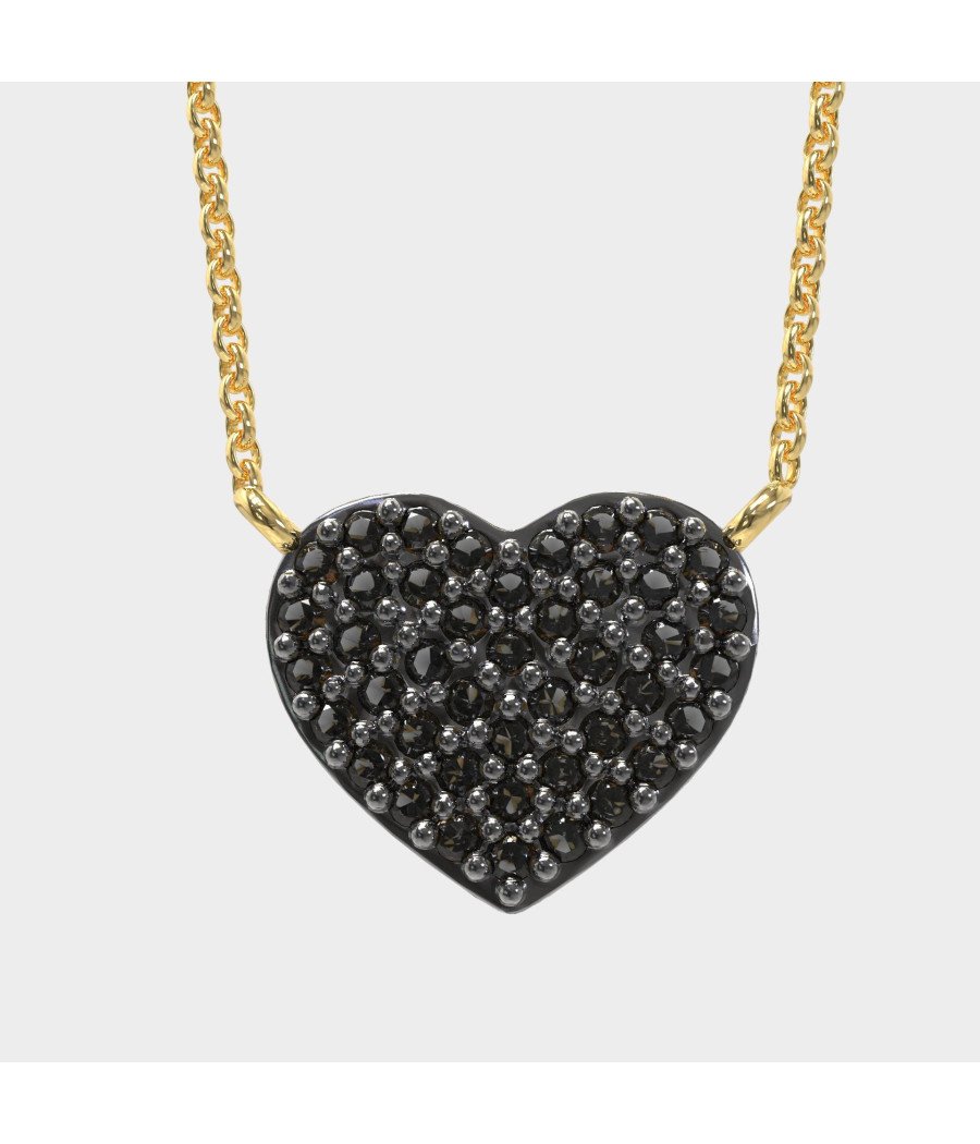 Dark Romance Silver Heart Necklace with Black Stones 0009MP