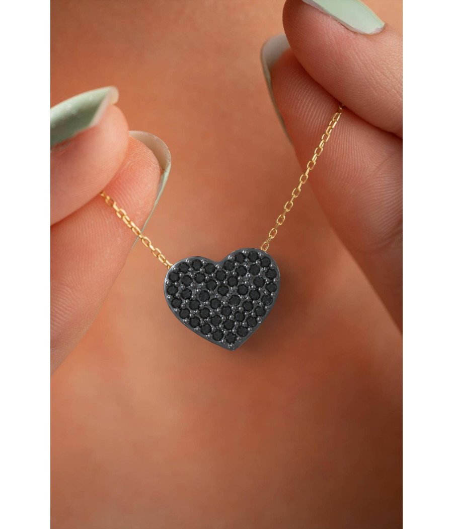 Dark Romance Silver Heart Necklace with Black Stones 0009MP
