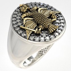 Anillo de sello de plata Águila bicéfala y diamantes 1010LP