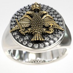 Anillo de sello de plata Águila bicéfala y diamantes 1010LP
