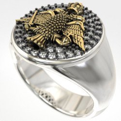 Anillo de sello de plata Águila bicéfala y diamantes 1010LP
