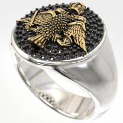 Corona bizantina Anillo de sello para hombre con águila de dos
