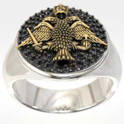 Corona bizantina Anillo de sello para hombre con águila de dos