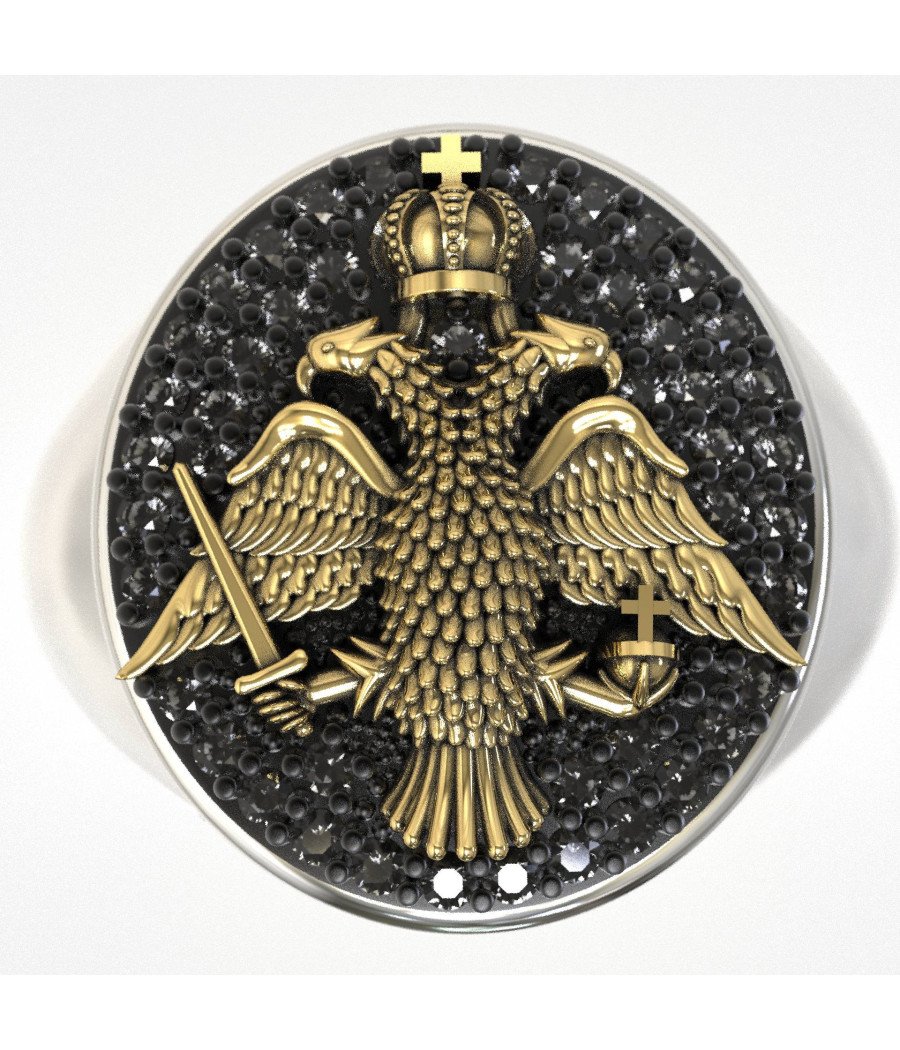 Corona bizantina Anillo de sello para hombre con águila de dos