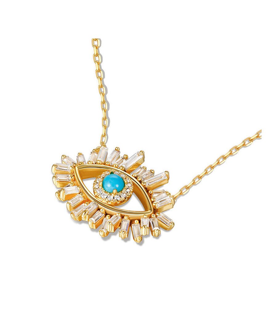 Collier grec du mauvais oeil avec baguettes et turquoise 0907