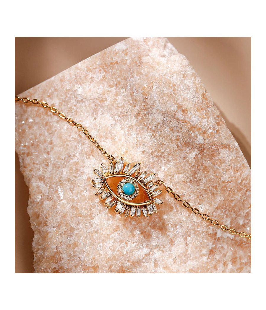 Collar Mal de Ojo Griego con Baguettes y Turquesa 0907