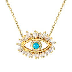 Collar Mal de Ojo Griego con Baguettes y Turquesa 0907
