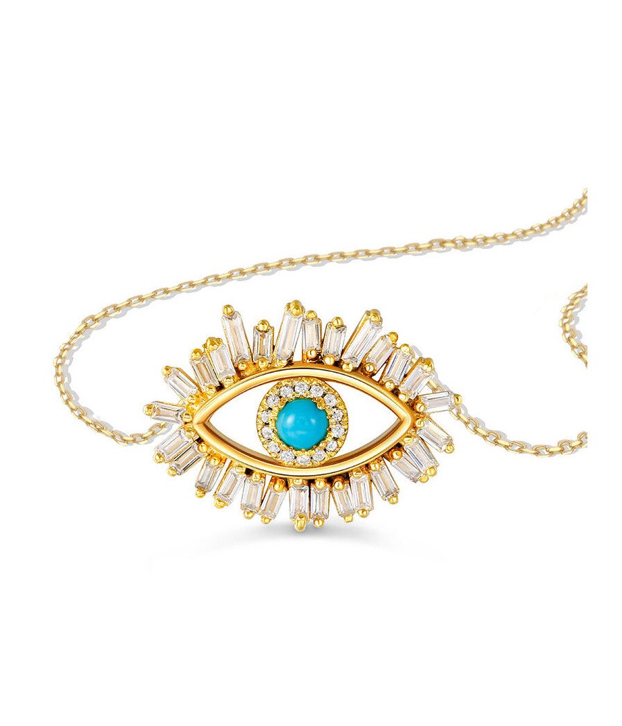 Collier grec du mauvais oeil avec baguettes et turquoise 0907