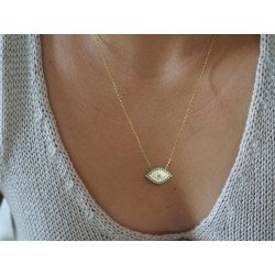Colgante de ojo con purpurina dorada y detalles verdes 0196PP