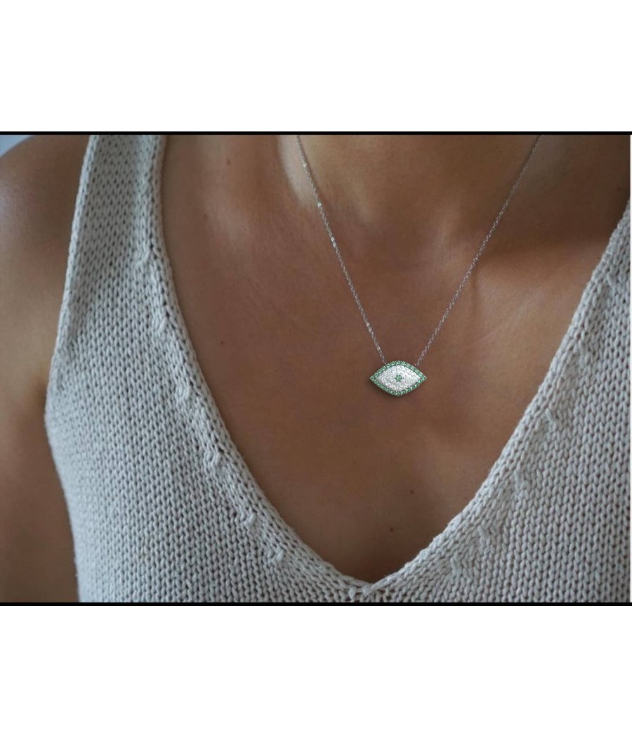Collier œil grec avec pierres en zircon vert 0196PP