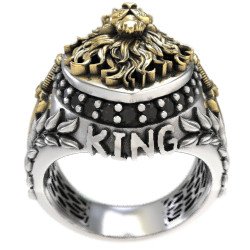 Bague Lion 925° avec épées et détails en or 0612LKMP