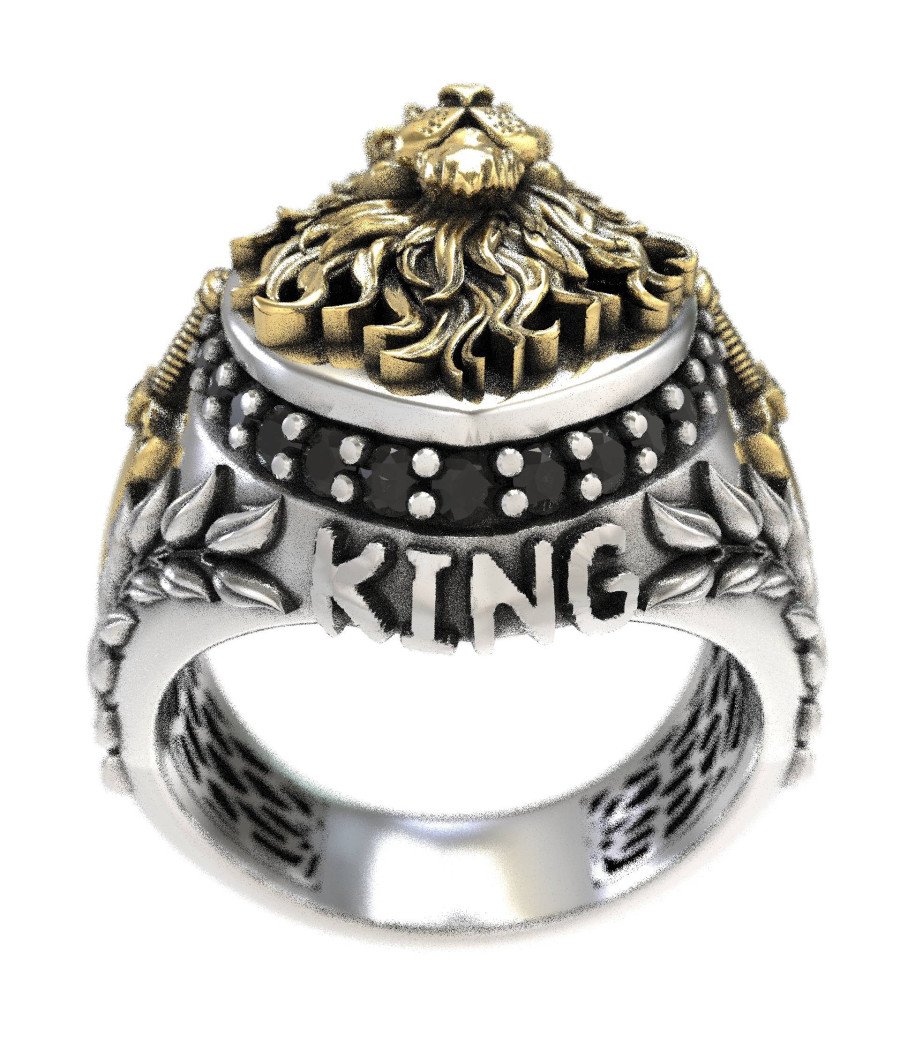 Anillo León 925° con Espadas y Detalles Dorados 0612LKMP