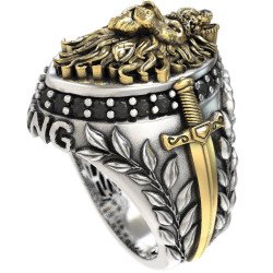 Bague Lion 925° avec épées et détails en or 0612LKMP