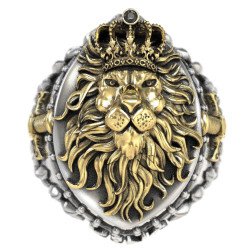 Anillo León 925° con Espadas y Detalles Dorados 0612LKMP