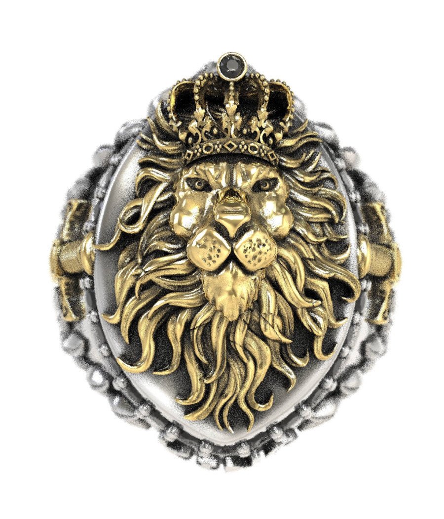 Anillo León 925° con Espadas y Detalles Dorados 0612LKMP