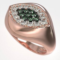 Luxueuse bague grecque œil maléfique avec zircons verts 1443R