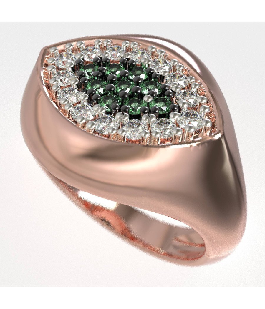 Luxueuse bague grecque œil maléfique avec zircons verts 1443R