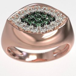 Luxueuse bague grecque œil maléfique avec zircons verts 1443R