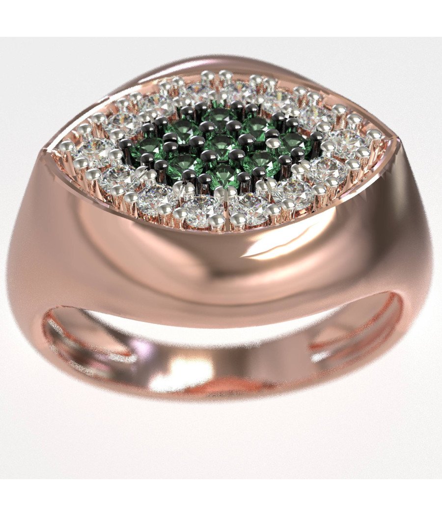 Luxueuse bague grecque œil maléfique avec zircons verts 1443R