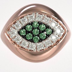 Luxueuse bague grecque œil maléfique avec zircons verts 1443R