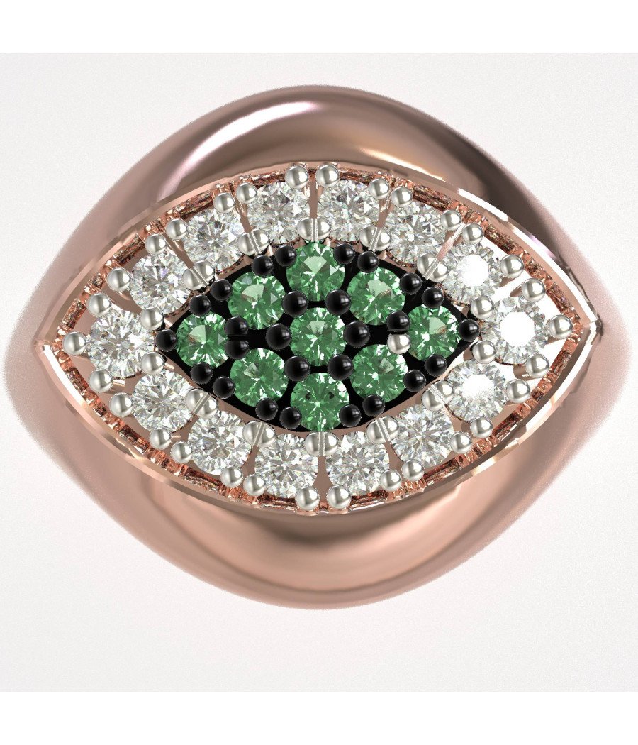 Luxueuse bague grecque œil maléfique avec zircons verts 1443R