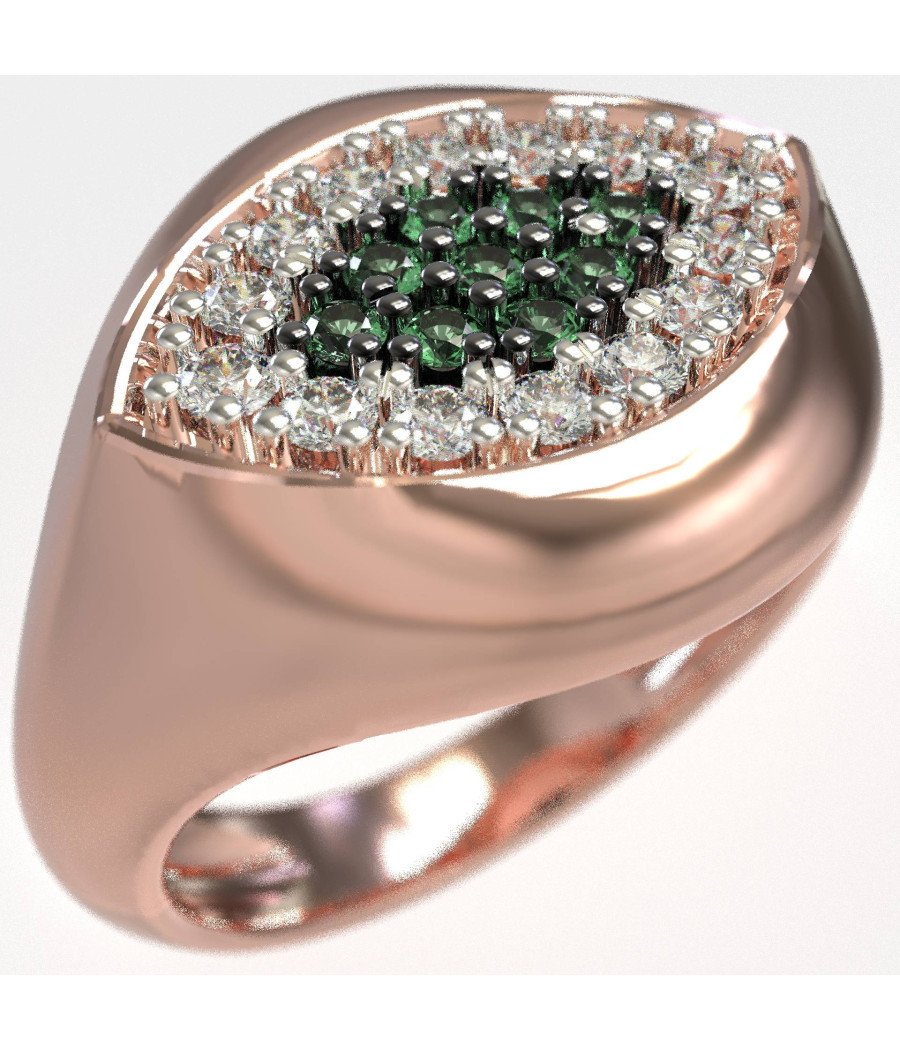 Luxueuse bague grecque œil maléfique avec zircons verts 1443R