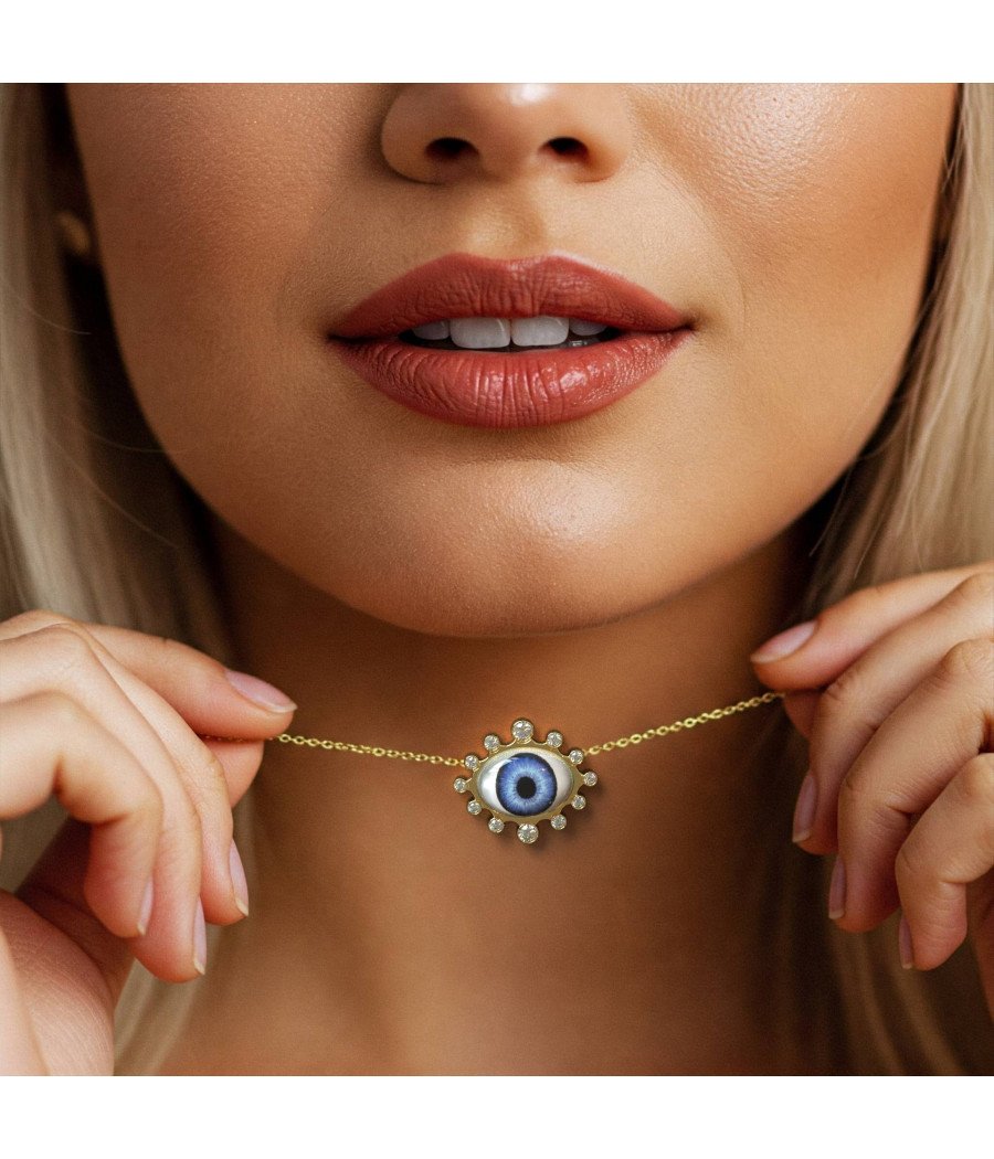 Collier Oeil grec bleu Argent 0908K