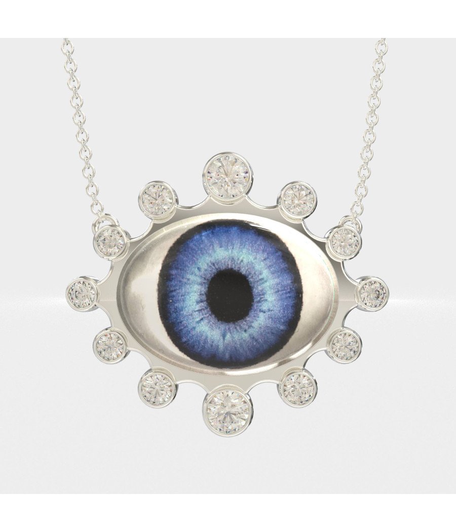Collar de mujer de plata con ojo azul griego 0908L