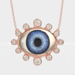Collier yeux bleus en argent et or rose 0908R