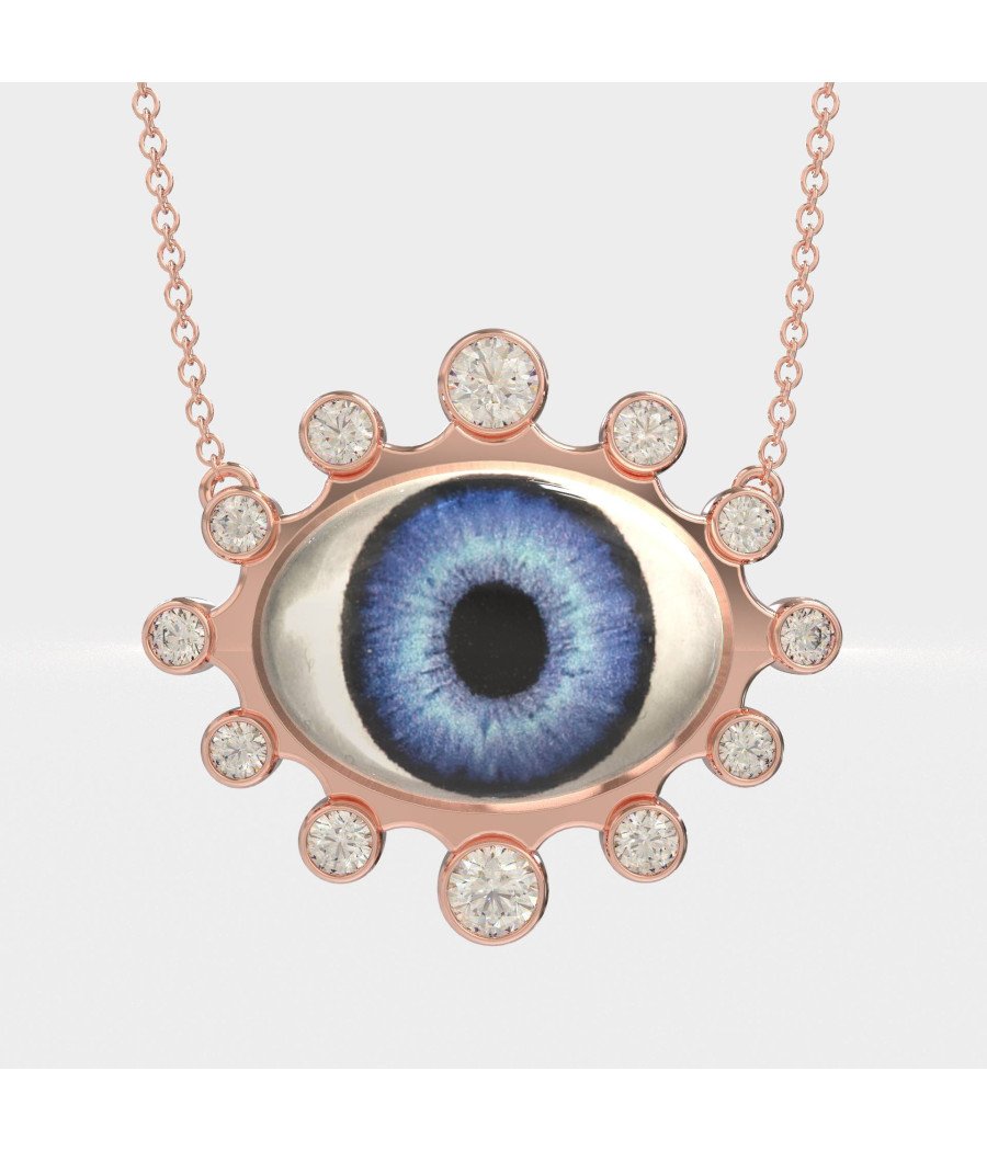 Silver Blue Eye Necklace in Rose Gold 0908R