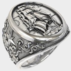 Bague en argent pour homme avec navire et ancre 0972