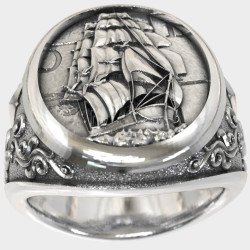 Men's Silver Ring with Ship and Anchor 0972