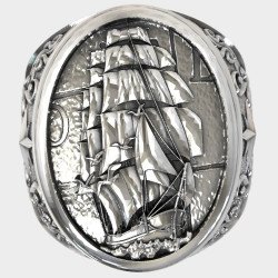 Men's Silver Ring with Ship and Anchor 0972