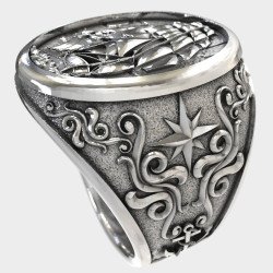 Men's Silver Ring with Ship and Anchor 0972