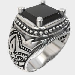 Dynamic Men's Ring with Black Stone 0964
