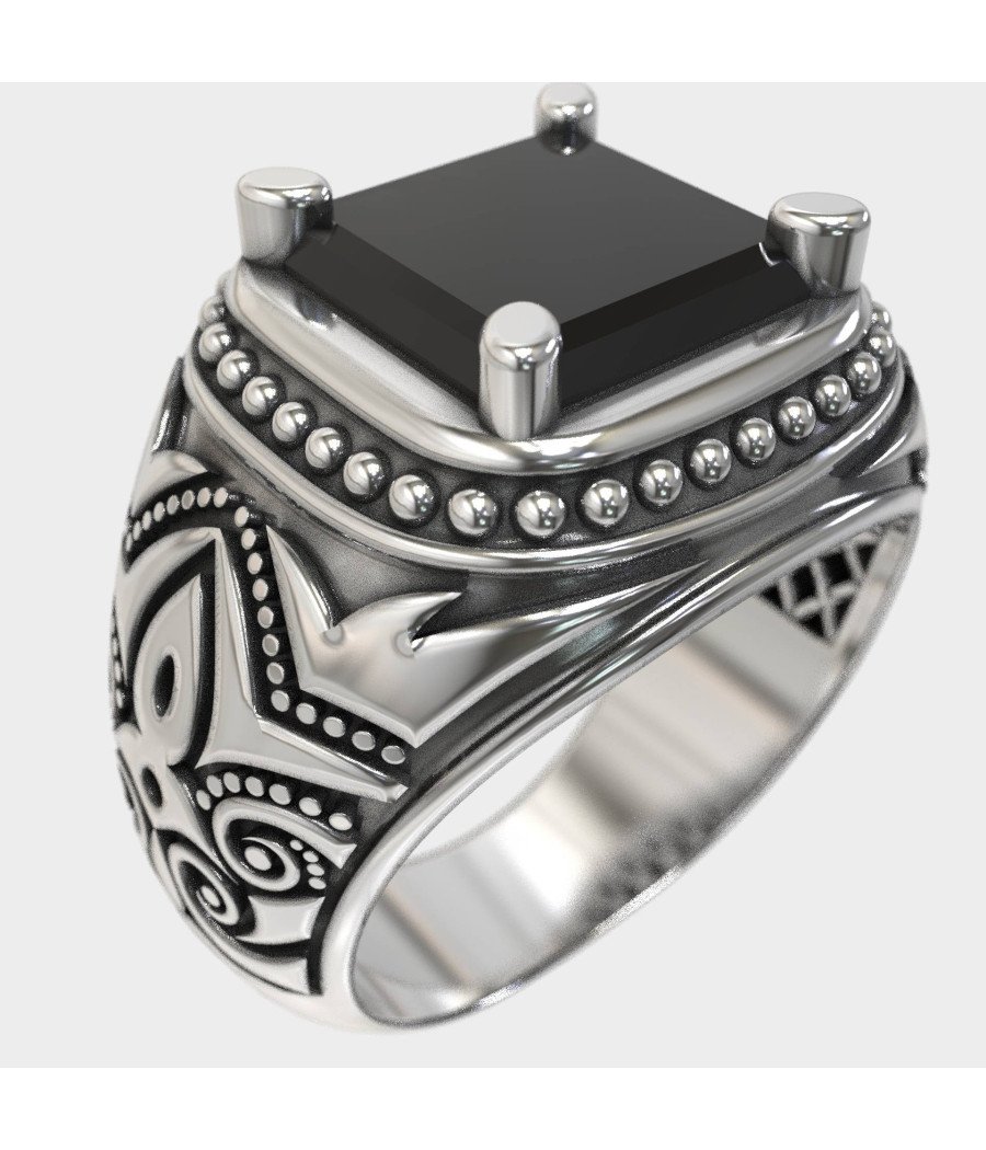 Dynamic Men's Ring with Black Stone 0964