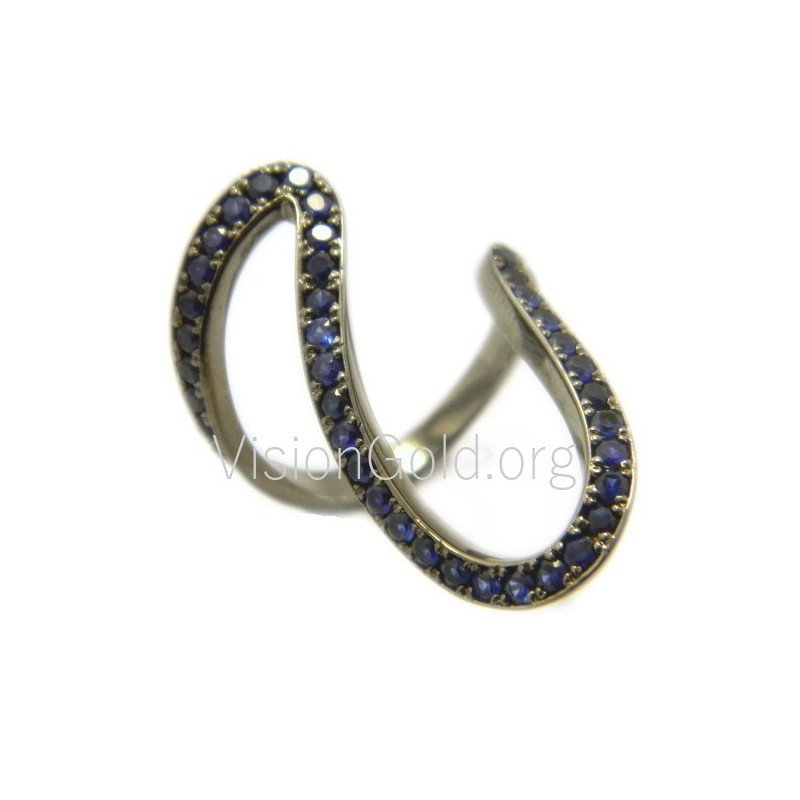 Fashion Charm 925 Sterling Silver or 14 k Gold Zircon Flow Band