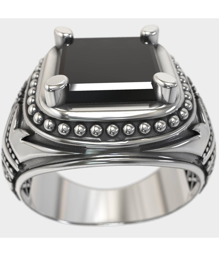 Dynamic Men's Ring with Black Stone 0964
