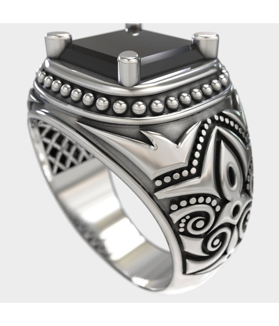 Dynamic Men's Ring with Black Stone 0964