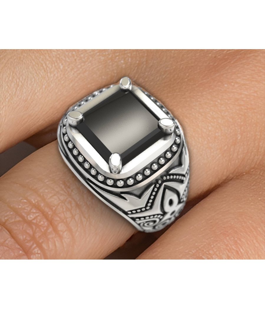 Anillo Dinámico de Hombre con Piedra Negra 0964